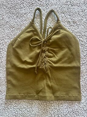 Pebby Forevee- Turning Heads Tank -Lace-Up Ribbed Tank Top in Olive